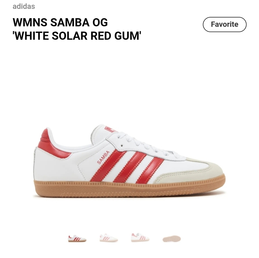 adidas Samba OG White with Red Accents and Gum Sole